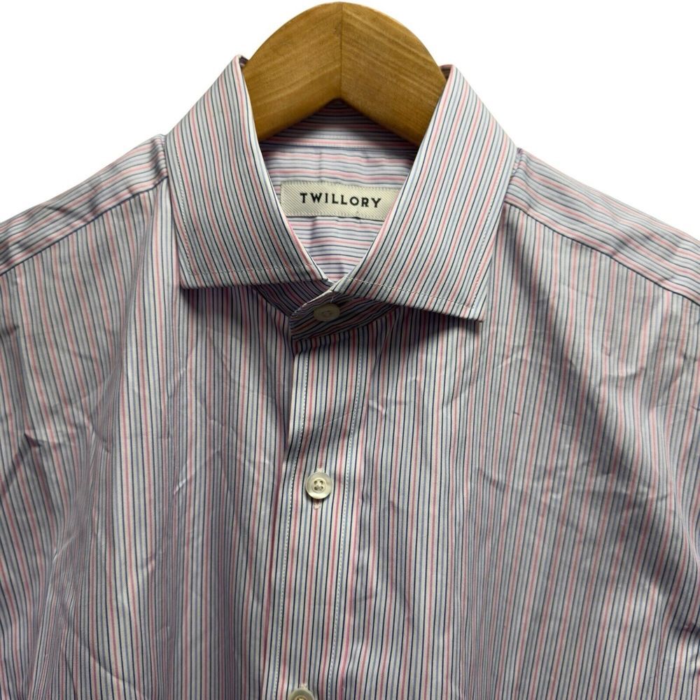 Twillory Mens 15.5 32/33 Tailored Fit Button Front Pink/Blue Striped Dress Shirt